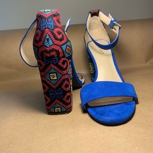 Nine West Womens Ankle Strap Sandals Cobalt Blue Buckle Block Heels 9.5 M